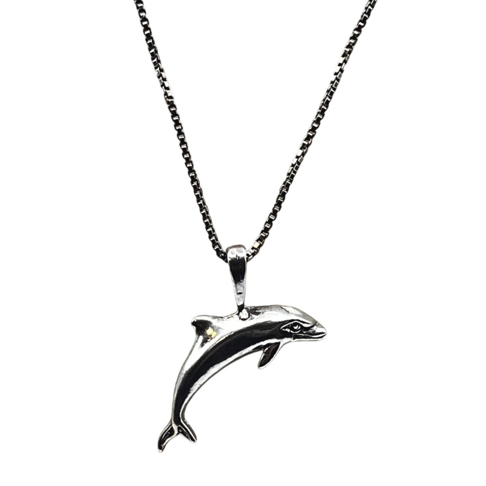 925 Sterling Silver Dolphin Pendant Necklace 18 Inch Box Chain Italy Coastal